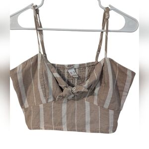Revamped,LinemStriped Tan and White Crop Top, Size M